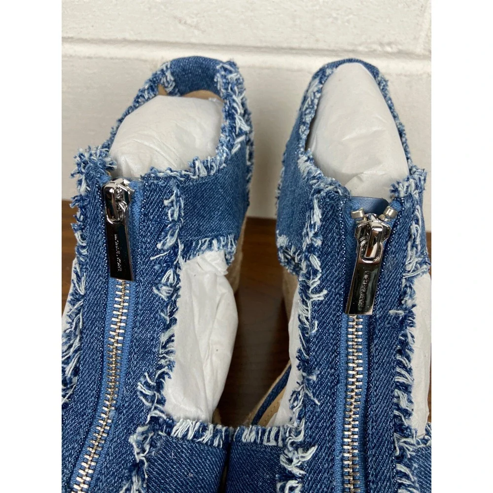 NIB Michael Kors Berkley Mid Denim Espadrille Wedge Zip Up Detail 9.5M‎ Blue